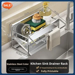Égouttoir d’évier en acier inoxydable, support de rangement multifonctionnel pour chiffons de comptoir, support de rangement pour éponge, fournitures de cuisine Égouttoir d’évier en acier inoxydable, support de rangement multifonctionnel pour chiffons de comptoir, support de rangement pour éponge, fournitures de cuisine