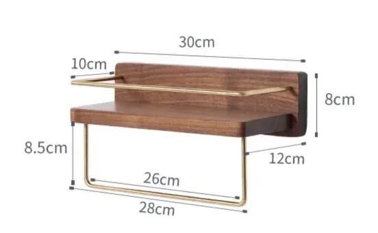 Porteserviettes noyer métal inox acier mural étagère… – vue 4