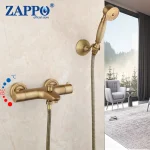 ZAPPO – ensemble de douche thermostatique de salle de bains en laiton Antique avec douchette à main à pluie, ensemble de robinet mélangeur de baignoire-douche mural