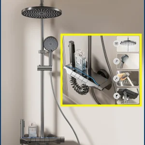 Système de douche à sortie d’eau à quatre voies, ensemble de robinets de douche de salle de bains numérique intelligents, affichage de la température, ensemble de douche à pluie et tournesol Système de douche à sortie d’eau à quatre voies, ensemble de robinets de douche de salle de bains numérique intelligents, affichage de la température, ensemble de douche à pluie et tournesol