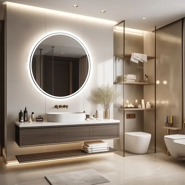 Grand miroir de salle de bain rond rétro-éclairé – vue 2