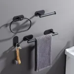 Porte-serviettes pour salle de bain, sans perçage, en acier inoxydable, noir, ensembles d&rsquo;accessoires de salle de bain, porte-rouleau de papier toilette, porte-serviettes
