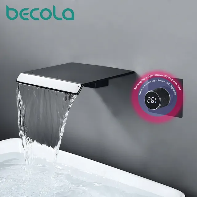 Robinet cascade mural noir mat bec plat acier inoxydable… – vue 2