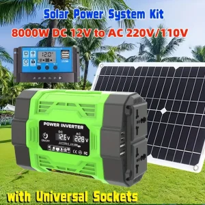Kit de système solaire 8000W, onduleur 12V à AC 220V/110V + panneau solaire 600W + contrôleur 100A, adapté au chargement de camping-cars, voitures, ordinateurs portables Kit de système solaire 8000W, onduleur 12V à AC 220V/110V + panneau solaire 600W + contrôleur 100A, adapté au chargement de camping-cars, voitures, ordinateurs portables