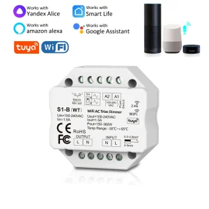 Wifi AC Traic Tuya LED variateur 220V 110V 230V interrupteur poussoir application Smart Life pour ampoule lampe fonctionne avec Alexa Google Home S1-B-WT