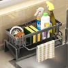 organiseur évier cuisine rangement éponges brosses vaisselle égouttoir bac récupérateur amovible barre porteserviette inox ABS plastique antirouille compact moderne organiseur évier cuisine rangement éponges brosses vaisselle égouttoir bac récupérateur amovible barre porteserviette inox ABS plastique antirouille compact moderne