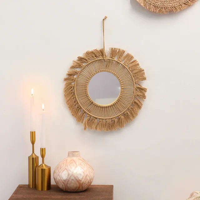 Miroir mural rond macramé tissé main bohème folklorique… – vue 6