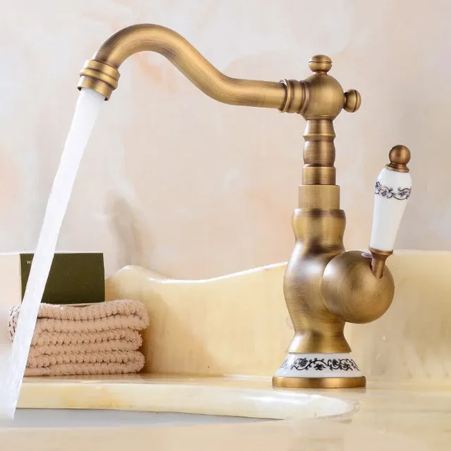Robinet lavabo rétro victorien bec haut poignée… – vue 5