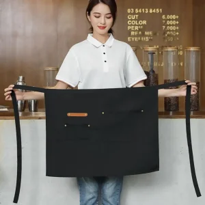 Demi-tablier avec poches, tablier en tissu imperméable pour serveur, chef, résistant aux taches, couleur unie, tablier de serveur de cuisine pour hommes et femmes
