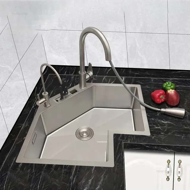 Éviers de cuisine d'angle en acier inoxydable en forme… – vue 2