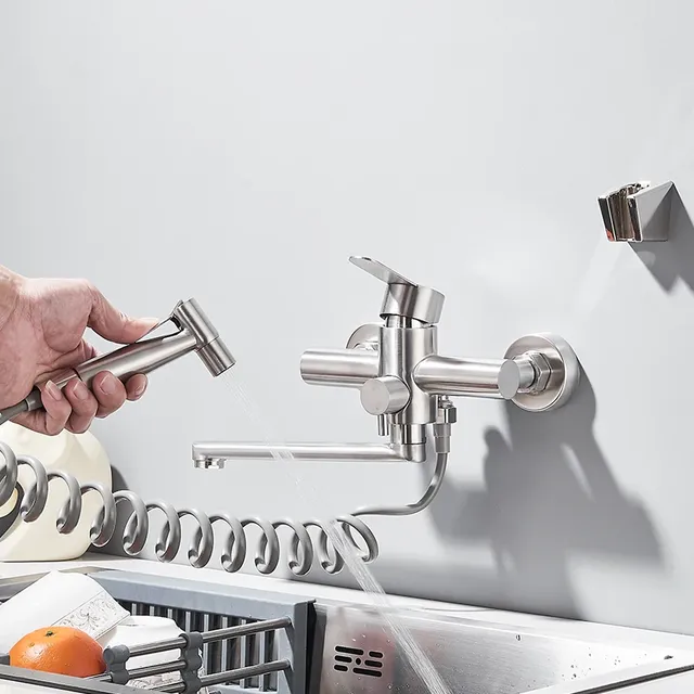 Robinet de cuisine mural en acier inoxydable – vue 4