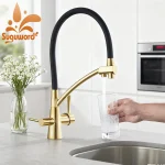 Nouveau robinet d&rsquo;évier de cuisine, filtre à eau Pure, mélangeur, grue, double poignées, Purification, robinet de cuisine chaud et froid