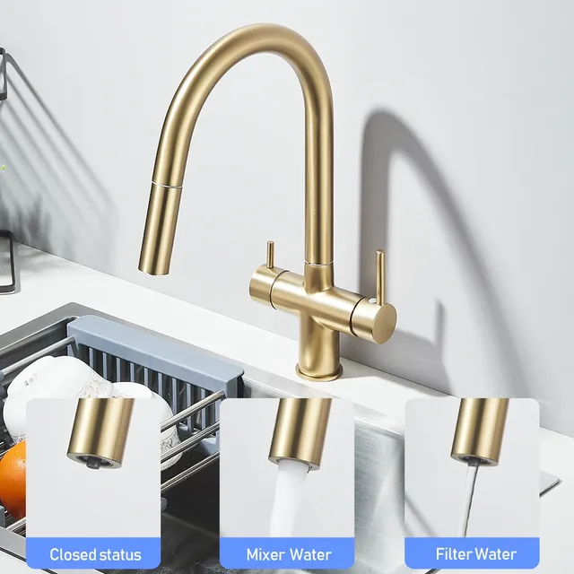 Robinet de cuisine en or brossé – vue 5