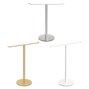supportserviette vertical formeT acier inoxydable chrome dore blanc laque base ronde antiderapant minimaliste multifonction compact presentoirbijoux