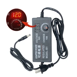 Adaptateur réglable 3V à 12V 5A ou 3V à 24V 2A, alimentation, écran d’affichage, bouton régulé, entrée DC 5.5×2.5mm, US EU 100-240VAC Adaptateur réglable 3V à 12V 5A ou 3V à 24V 2A, alimentation, écran d’affichage, bouton régulé, entrée DC 5.5×2.5mm, US EU 100-240VAC