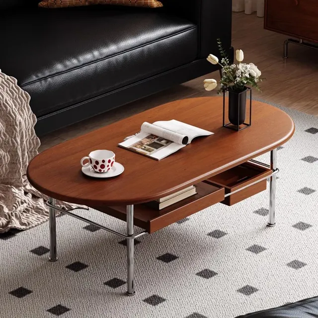 Table basse ovale noyer brun chaud plateau arrondi… – vue 6