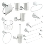 Accessoires HOHardware en laiton blanc, porte-serviettes de bain double, brosse de toilette, ensemble d&rsquo;étagères, porte-rouleau de papier WC, douche, plat Regina