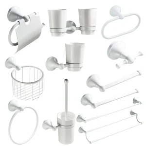 Accessoires HOHardware en laiton blanc, porte-serviettes de bain double, brosse de toilette, ensemble d&rsquo;étagères, porte-rouleau de papier WC, douche, plat Regina