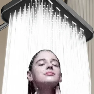Pommeau de douche à grande panneau, cascade haute pression, haut débit, 14 pouces, conception carrée de stimulation de la pression, pomme de douche pour salle de bain Spa