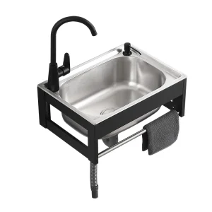 Lavabo de cuisine épais en acier inoxydable 304, support mural autoportant pour l’extérieur et l’intérieur, avec support en alliage d’aluminium Lavabo de cuisine épais en acier inoxydable 304, support mural autoportant pour l’extérieur et l’intérieur, avec support en alliage d’aluminium