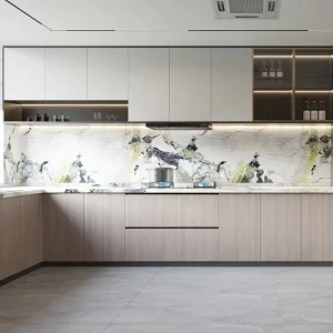 armoires cuisine îlot évier intégré acier inoxydable 304 alimentaire modulaire personnalisable brillante marbre blanc veines noires accents olive armoires cuisine îlot évier intégré acier inoxydable 304 alimentaire modulaire personnalisable brillante marbre blanc veines noires accents olive