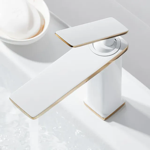 Robinet mitigeur de lavabo en laiton massif blanc-or… – vue 5