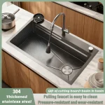 Évier de cuisine en relief en nid d&rsquo;abeille en acier inoxydable, lavabo de lavage de légumes à fente unique avec planche à découper