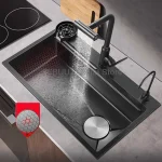 Évier de cuisine multifonctionnel en acier inoxydable, grand bol unique, bassin à légumes, épaissi, fait à la main, 5mm avec plusieurs accessoires