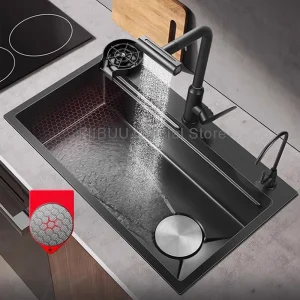 Évier de cuisine multifonctionnel en acier inoxydable, grand bol unique, bassin à légumes, épaissi, fait à la main, 5mm avec plusieurs accessoires