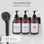 Distributeur de savon avec étiquettes, bouteille de shampoing de 500ml, récipient de revitalisant, pompe à main, crochet de bouteille de liquide, accessoires de salle de bains