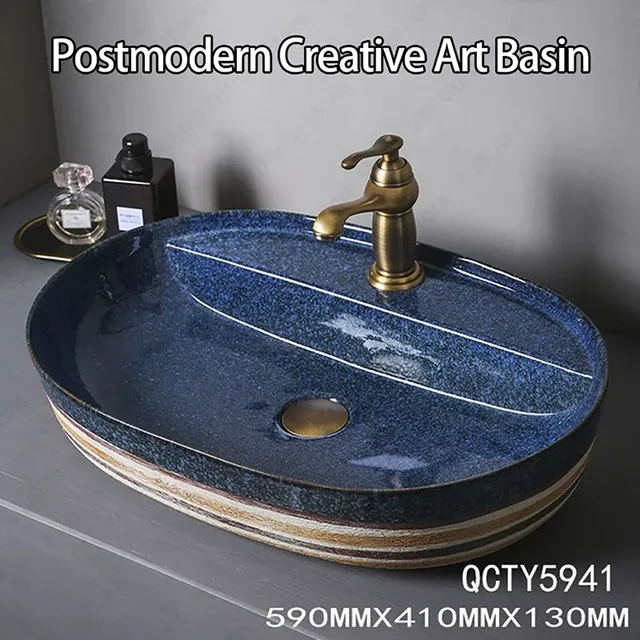 Vasque poser ovale porcelaine céramique émaillée bleu…