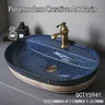 Vasque poser ovale porcelaine céramique émaillée bleu… – vue 1