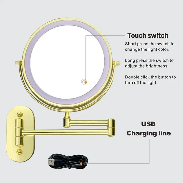 Miroir de maquillage mural LED doré de 8 pouces – vue 5