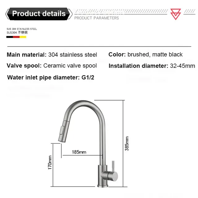 Robinet de cuisine en acier inoxydable – vue 6