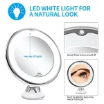 Miroir de vanité grossissant 10x avec lumières, écran tactile, éclairage LED, lampe de maquillage, ventouse inférieure, conception Flexible et Portable