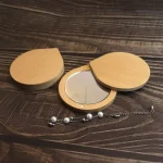Miroir de maquillage rotatif en bois, mini format, compact, rond, pliable, accessoire de beauté