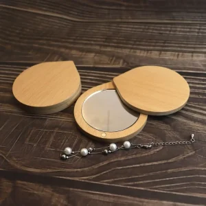 Miroir de maquillage rotatif en bois, mini format, compact, rond, pliable, accessoire de beauté