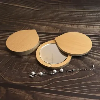 Miroir maquillage rotatif bois noyer naturel compact mini rond pliable…