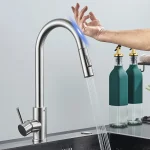 Capteur de robinet de cuisine tactile intelligent brossé, Rotation à 360 degrés, mitigeur extractible à poignée unique, deux Modes d&rsquo;eau, grue d&rsquo;évier chaude et froide