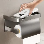Porte-papier hygiénique mural avec plateau de rangement, support pour téléphone, porte-serviettes en papier de salle de bain en aluminium, accessoires de salle de bain