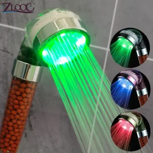 Pommeau de douche LED, filtre à anions haute pression, économie d&rsquo;eau, contrôle de la température, lumière colorée, grande douche de pluie portative