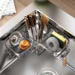 Égouttoir d&rsquo;évier de cuisine en acier au carbone, sans poinçonnage, support de rangement mural pour torchons d&rsquo;angle, étanche, gain de place