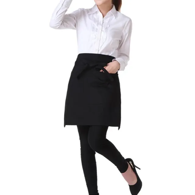 Tablier noir demi-longueur avec poches pour femme et homme – vue 3