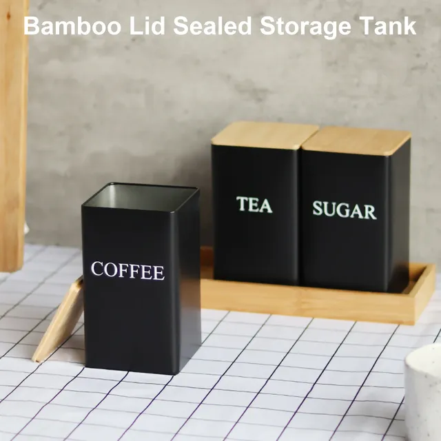 Bocaux de stockage en métal avec couvercle en bambou – vue 5