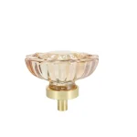 bouton meuble cristal champagne rosé ambre pressé fleur cannelé translucide élégant base alliage zinc doré brossé tige filetée M6 vis