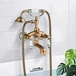 Robinet de baignoire-douche européen rétro avec douchette à main en céramique, poignée Daul, mélangeur d&rsquo;eau froide et chaude, robinet de baignoire de salle de bains