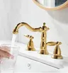 Robinet lavabo trois trous laiton doré poli mitigeur bec… – vue 5
