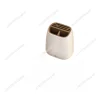 organiseur compact plastique rigide beige crème brillant arrondi rectangulaire plateau fentes brosses rasoir deux compartiments intérieurs