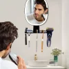 miroir antibuée LED mural rechargeable batterie 1000mAh tactile trois modes luminosité réglable verre ovale grand organisateur rasoir brosses dents adhésif