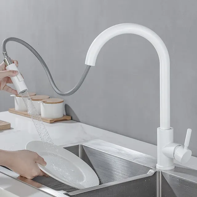 Robinets d'évier de cuisine tactiles blancs avec… – vue 3